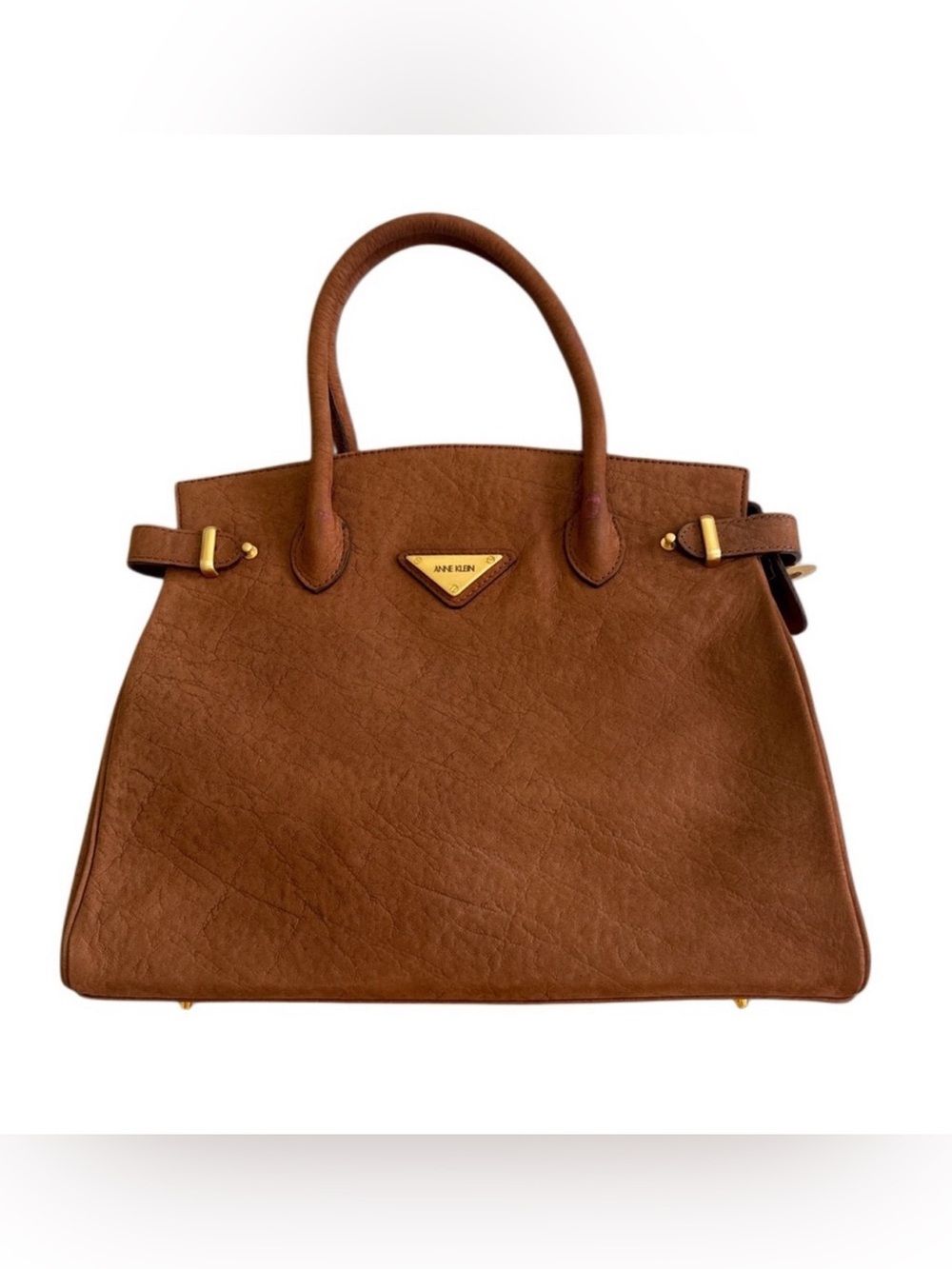 Anne Klein Brown Suede Tote Bag with Gold Trim - Classic Everyday - Picture 2 of 7